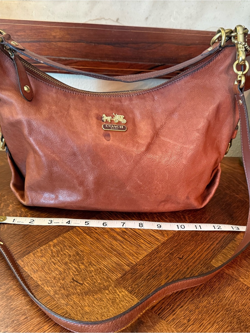 Coach Madison Rustic Brown Leather Shoulder Bag with Gold Hardware